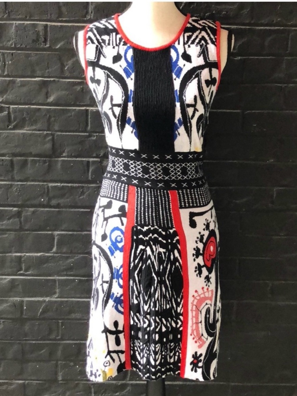 Desigual by Christian Lacroix Graphic Art Knit Sweater Dress Sz S Made in Spain